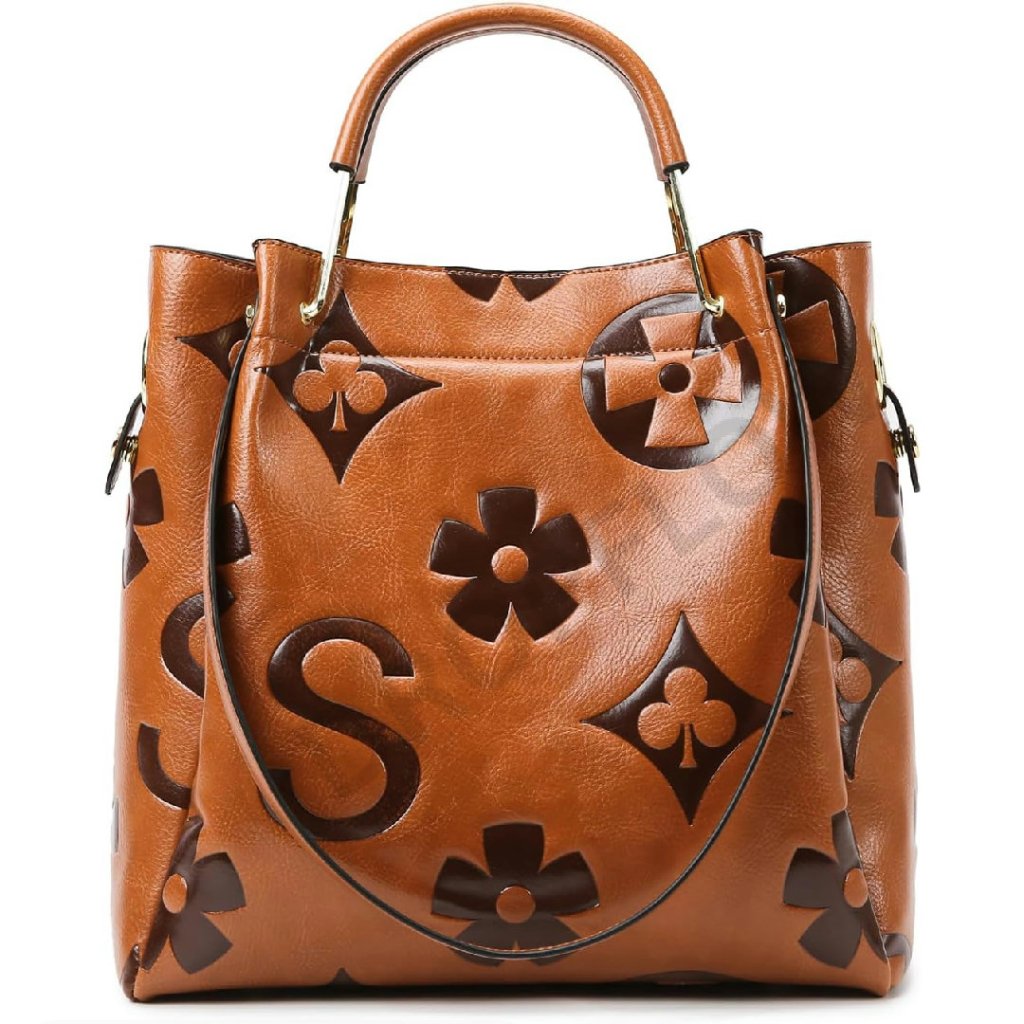 Floral Embossed Leather Top Handle Shoulder Bag Hobo Tote Set Elegant
